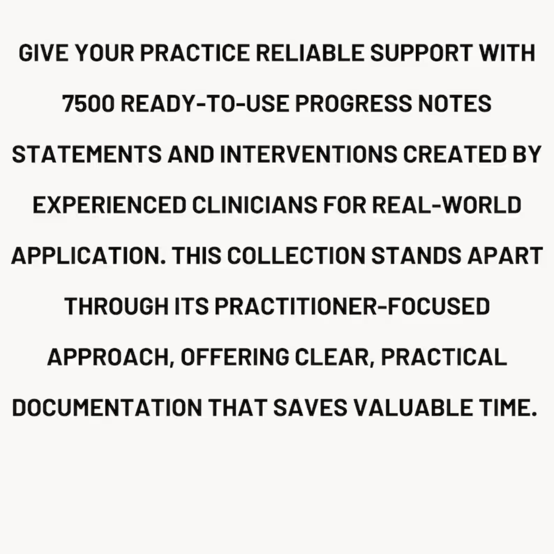 Therapy Progress Note Statements | Therapeutic Interventions Resource Counselor Documentation Workbook Therapist Worksheet Treatment Session