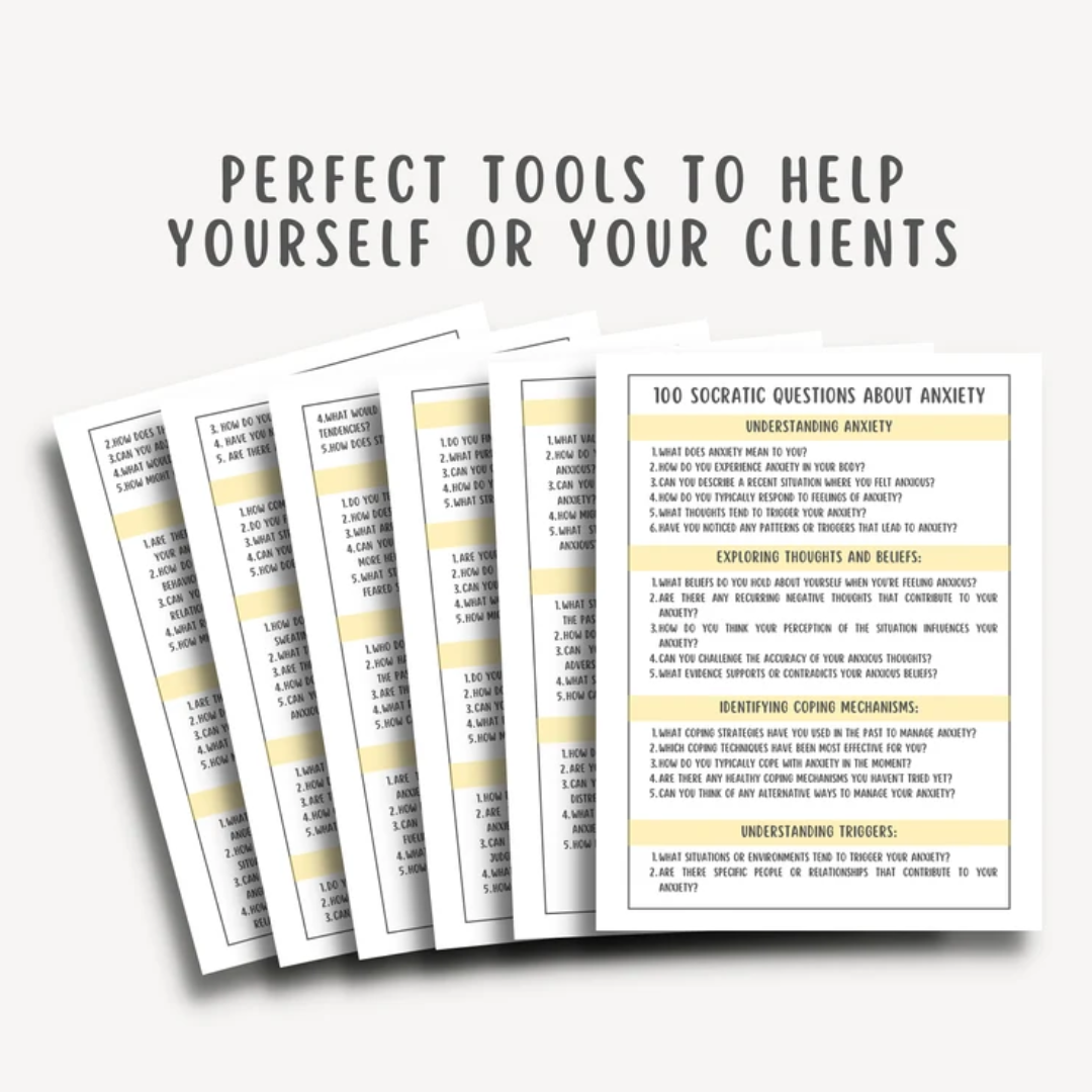 1000 Socratic Therapy Questions, Intervention Phrases, Therapy Cheat Sheet ACT, Mental Health Counsellor Resources, Critical Thinking