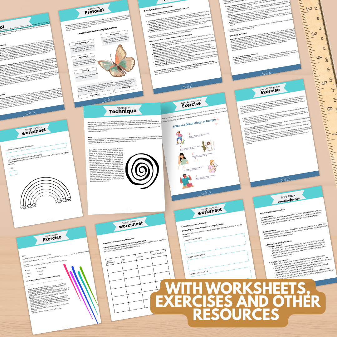 EMDR Worksheets Bundle, Therapist Scripts, History, Assessment, Window of Tolerance, Instant Download