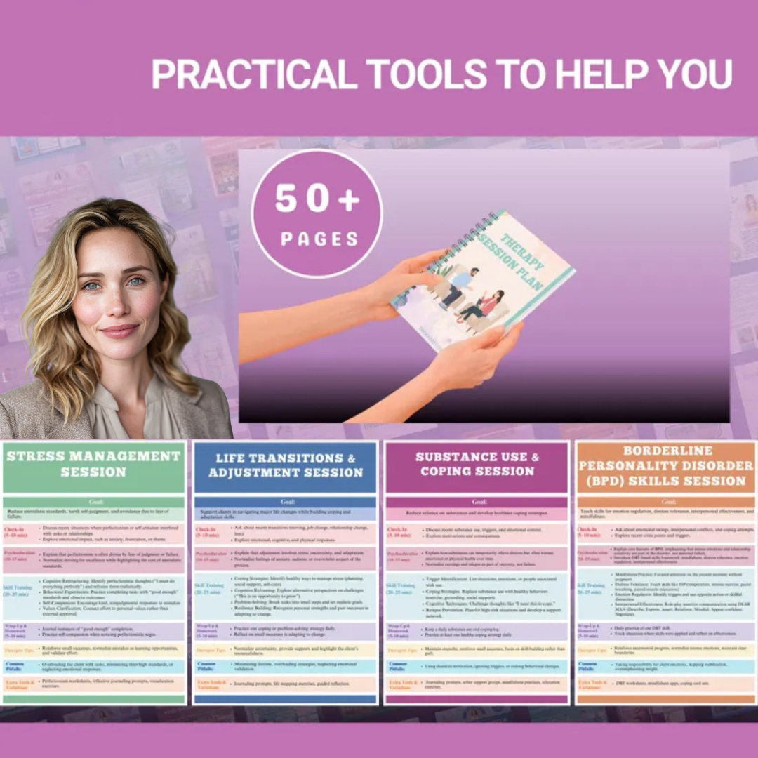 Therapy Interventions Guide, 50+ Topics Session Plan, Mental Health Techniques, Counseling Notes, Psychotherapy Cheat Sheets, CBT, DBT Tools