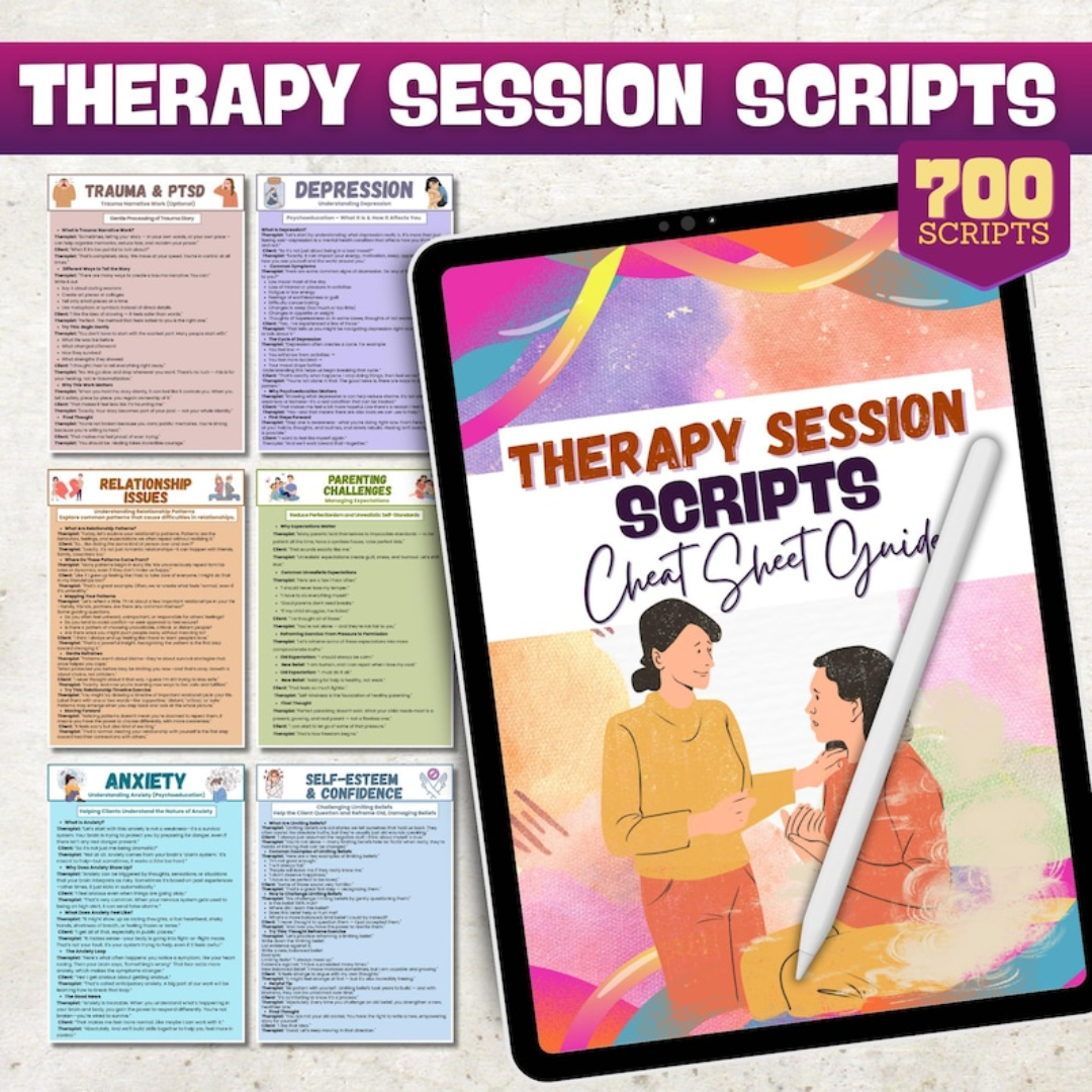 Therapy Session Scripts Guide, 100+ Sheets, Psychotherapy Tools, Mental Health Guided, Specific Therapy Techniques, Therapist Session