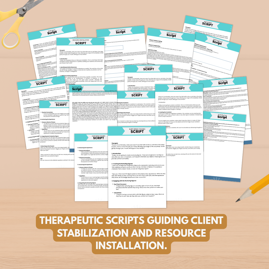 EMDR Worksheets Bundle, Therapist Scripts, History, Assessment, Window of Tolerance, Instant Download