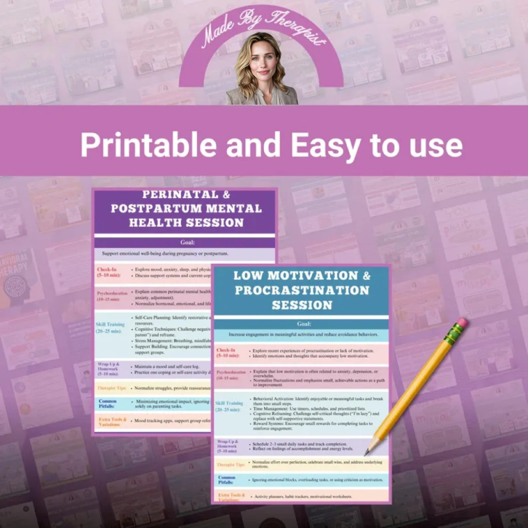 Therapy Interventions Guide, 50+ Topics Session Plan, Mental Health Techniques, Counseling Notes, Psychotherapy Cheat Sheets, CBT, DBT Tools